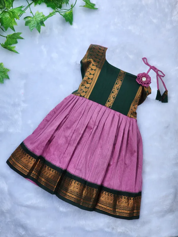 Pink_Cotton_Blend_Sleeveless_One_Shoulder_Neck_Fit_And_Flare_Dress_For_Girls