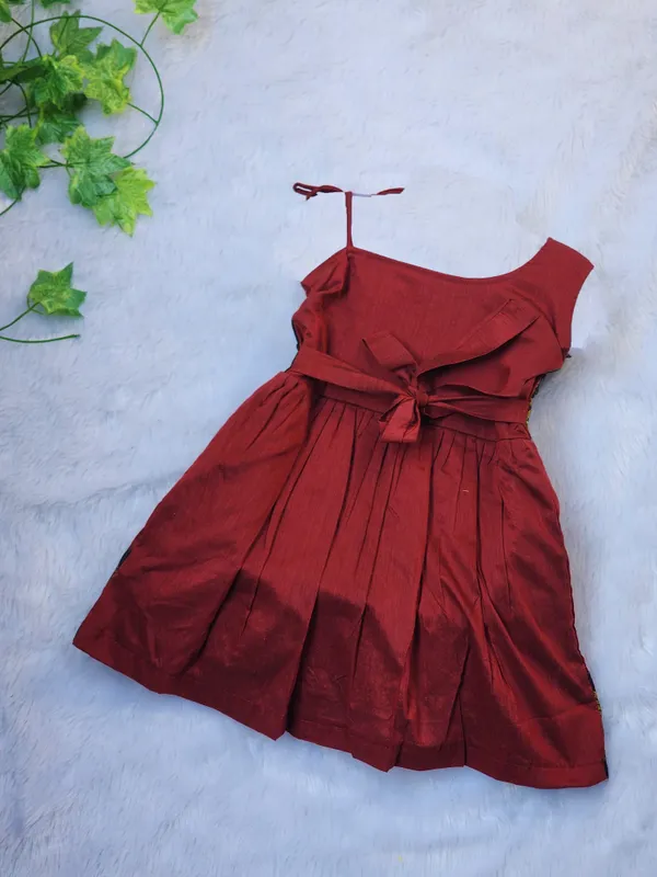 Black_Cotton_Blend_Sleeveless_Asymmetric_Neck_Fit_And_Flare_Dress_For_Girls