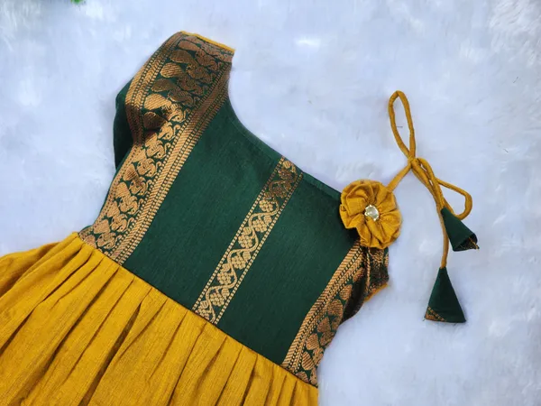 Gold_&_Green_Cotton_Sleeveless_One_Shoulder_Neck_Fit_And_Flare_Dress_For_Girls