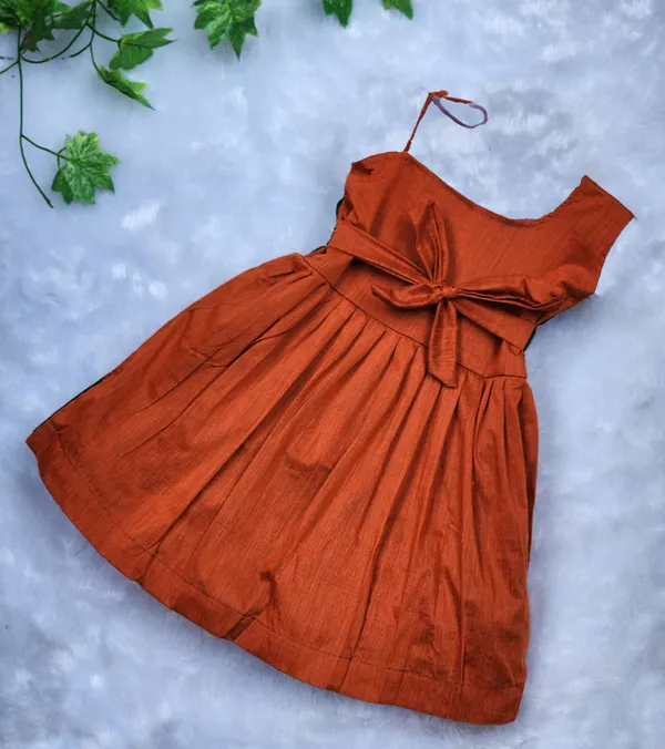 Orange_Cotton_Blend_Sleeveless_One_Shoulder_Neck_Fit_And_Flare_Dress_For_Girls