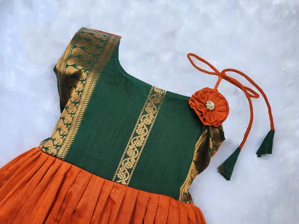 Orange_Cotton_Blend_Sleeveless_One_Shoulder_Neck_Fit_And_Flare_Dress_For_Girls