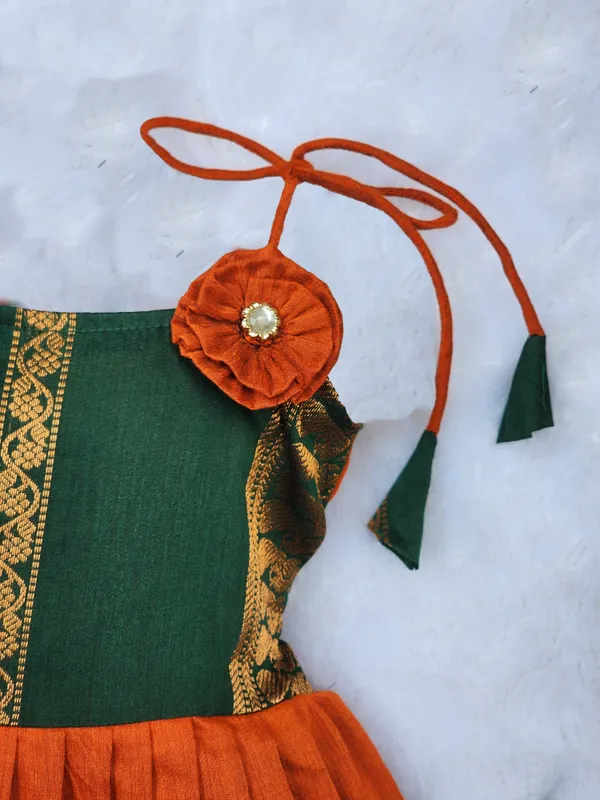 Orange_Cotton_Blend_Sleeveless_One_Shoulder_Neck_Fit_And_Flare_Dress_For_Girls