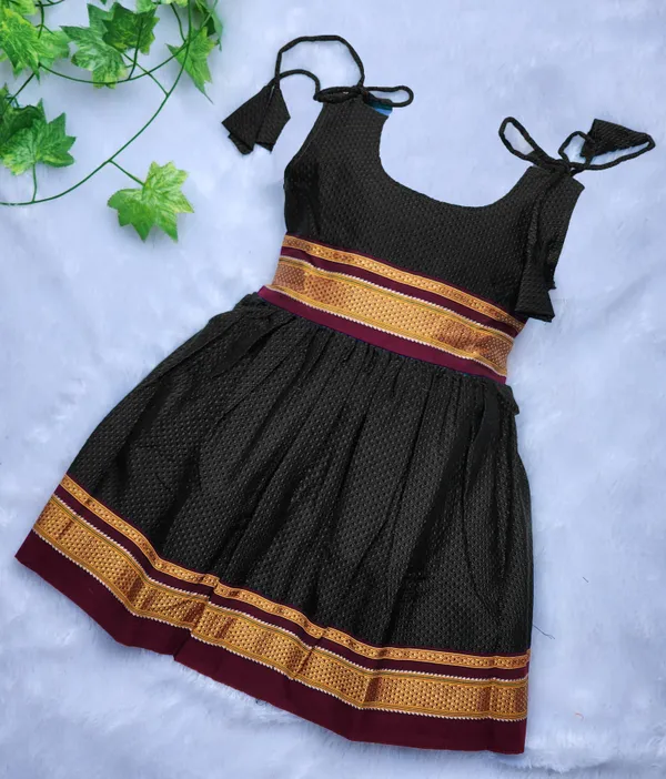 Amba_Collection_Boutique's_Girl's_Traditional_Ethnic_Wear_Reshim_Cotton_Khan__Knot_Frock_Black
