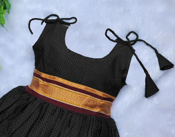 Amba_Collection_Boutique's_Girl's_Traditional_Ethnic_Wear_Reshim_Cotton_Khan__Knot_Frock_Black
