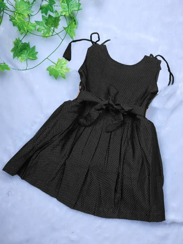 Amba_Collection_Boutique's_Girl's_Traditional_Ethnic_Wear_Reshim_Cotton_Khan__Knot_Frock_Black