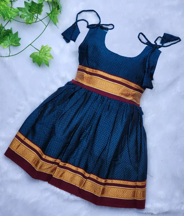 Amba_Collection_Boutique's_Girl's_Traditional_Ethnic_Wear_Reshim_Cotton_Khan__Knot_Frock_Blue