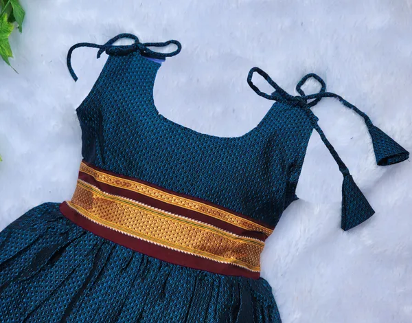 Amba_Collection_Boutique's_Girl's_Traditional_Ethnic_Wear_Reshim_Cotton_Khan__Knot_Frock_Blue