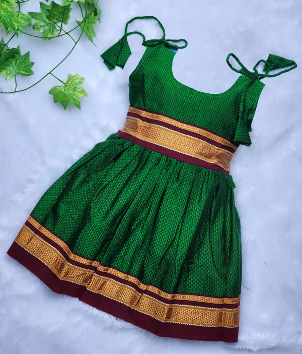Amba_Collection_Boutique's_Girl's_Traditional_Ethnic_Wear_Reshim_Cotton_Khan__Knot_Frock_Green