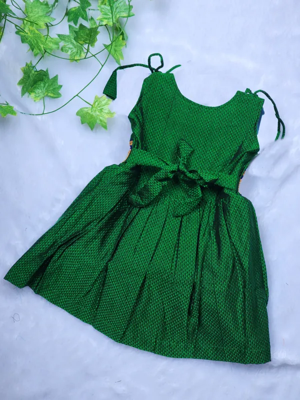 Amba_Collection_Boutique's_Girl's_Traditional_Ethnic_Wear_Reshim_Cotton_Khan__Knot_Frock_Green