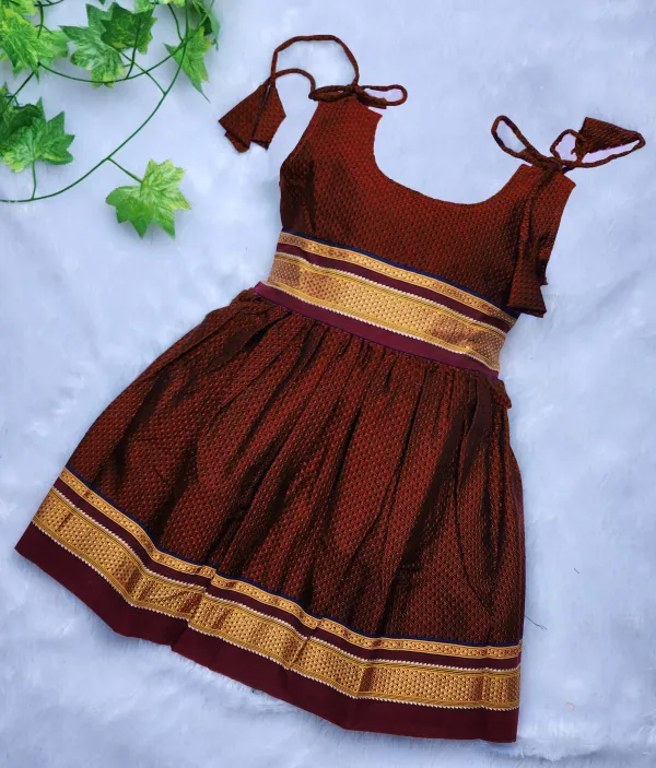 Amba_Collection_Boutique's_Girl's_Traditional_Ethnic_Wear_Reshim_Cotton_Khan__Knot_Frock_Maroon