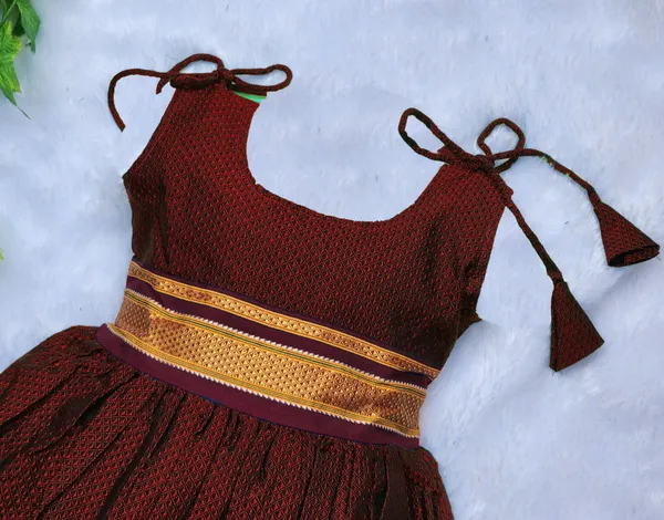 Amba_Collection_Boutique's_Girl's_Traditional_Ethnic_Wear_Reshim_Cotton_Khan__Knot_Frock_Maroon