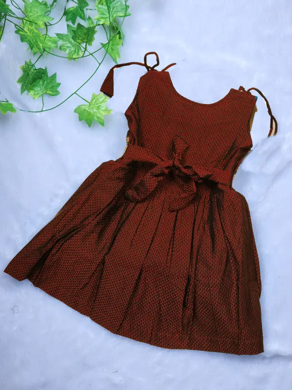 Amba_Collection_Boutique's_Girl's_Traditional_Ethnic_Wear_Reshim_Cotton_Khan__Knot_Frock_Maroon