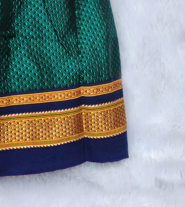 Amba_Collection_Boutique's_Girl's_Traditional_Ethnic_Wear_Reshim_Cotton_Khan__Knot_Frock_Peacock_Green_With_Blue_Border