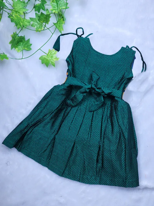 Amba_Collection_Boutique's_Girl's_Traditional_Ethnic_Wear_Reshim_Cotton_Khan__Knot_Frock_Peacock_Green_With_Brown_Border