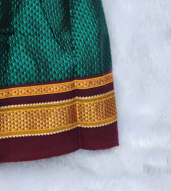 Amba_Collection_Boutique's_Girl's_Traditional_Ethnic_Wear_Reshim_Cotton_Khan__Knot_Frock_Peacock_Green_With_Brown_Border