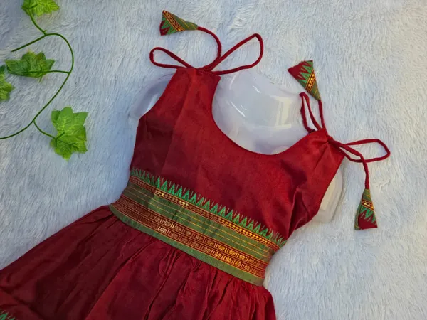 Maroon_Cotton_Silk_Sleeveless_Round_Neck_Layered_Dress_For_Girls