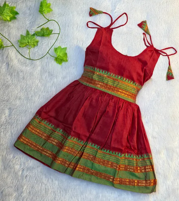 Maroon_Cotton_Silk_Sleeveless_Round_Neck_Layered_Dress_For_Girls