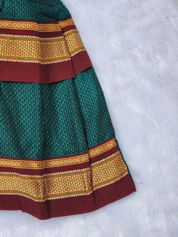 Peacock_Green_Cotton_Silk_Short_Sleeve_Round_Neck_Fit_And_Flare_Dress_For_Girls