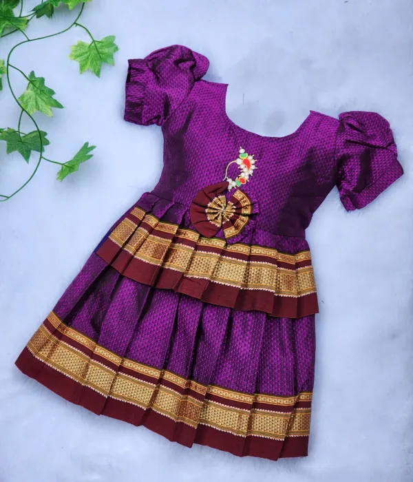 Purple_Cotton_Silk_Short_Sleeve_Round_Neck_Fit_And_Flare_Dress_For_Girls
