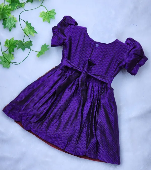 Dark_Blue_Cotton_Silk_Short_Sleeve_Round_Neck_Fit_And_Flare_Dress_For_Girls
