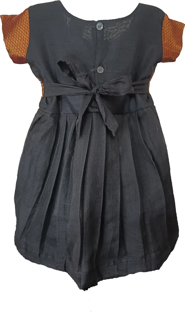 Black_Cotton_Silk_Short_Sleeve_Round_Neck_Fit_And_Flare_Dress_For_Girls