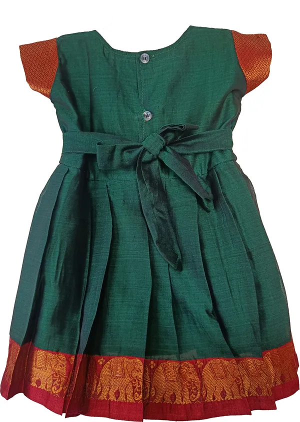 Multicolor_Cotton_Silk_Short_Sleeve_Round_Neck_Fit_And_Flare_Dress_For_Girls