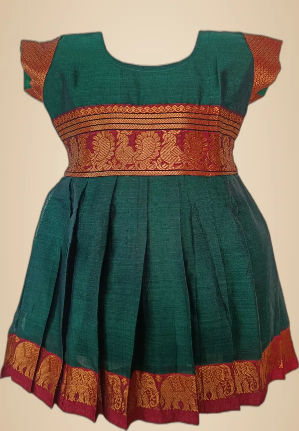 Multicolor_Cotton_Silk_Short_Sleeve_Round_Neck_Fit_And_Flare_Dress_For_Girls