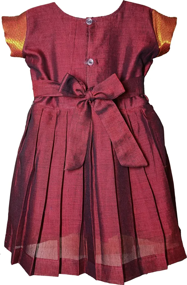 Maroon_Cotton_Silk_Short_Sleeve_Round_Neck_Fit_And_Flare_Dress_For_Girls