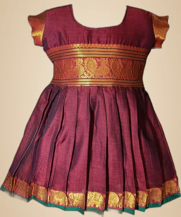 Maroon_Cotton_Silk_Short_Sleeve_Round_Neck_Fit_And_Flare_Dress_For_Girls