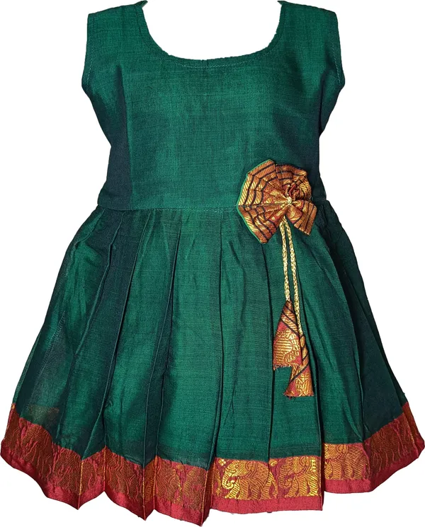 Green_Cotton_Silk_Sleeveless_Round_Neck_Fit_And_Flare_Dress_For_Girls