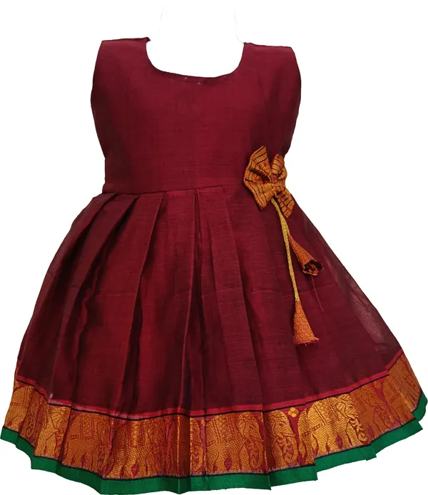 Maroon_Cotton_Silk_Sleeveless_Round_Neck_Fit_And_Flare_Dress_For_Girls