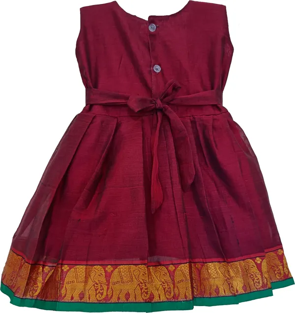 Maroon_Cotton_Silk_Sleeveless_Round_Neck_Fit_And_Flare_Dress_For_Girls