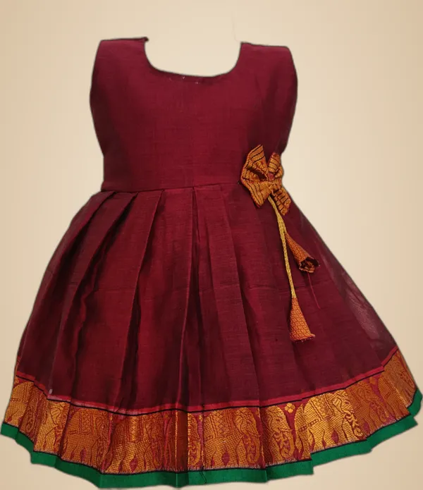 Maroon_Cotton_Silk_Sleeveless_Round_Neck_Fit_And_Flare_Dress_For_Girls