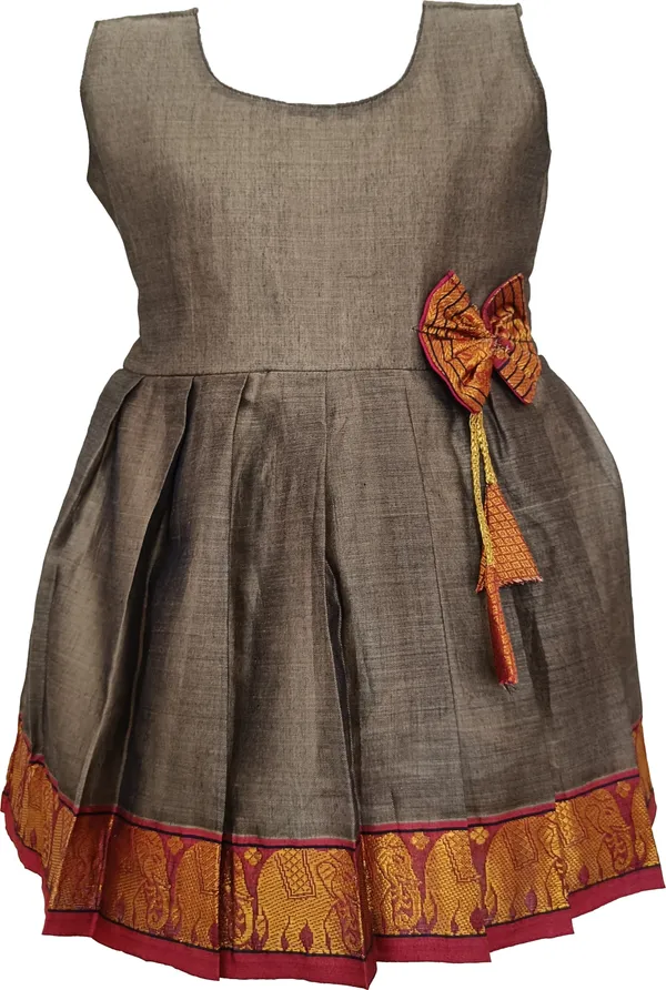 Beige_Cotton_Silk_Sleeveless_Round_Neck_Fit_And_Flare_Dress_For_Girls