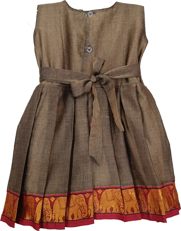 Beige_Cotton_Silk_Sleeveless_Round_Neck_Fit_And_Flare_Dress_For_Girls
