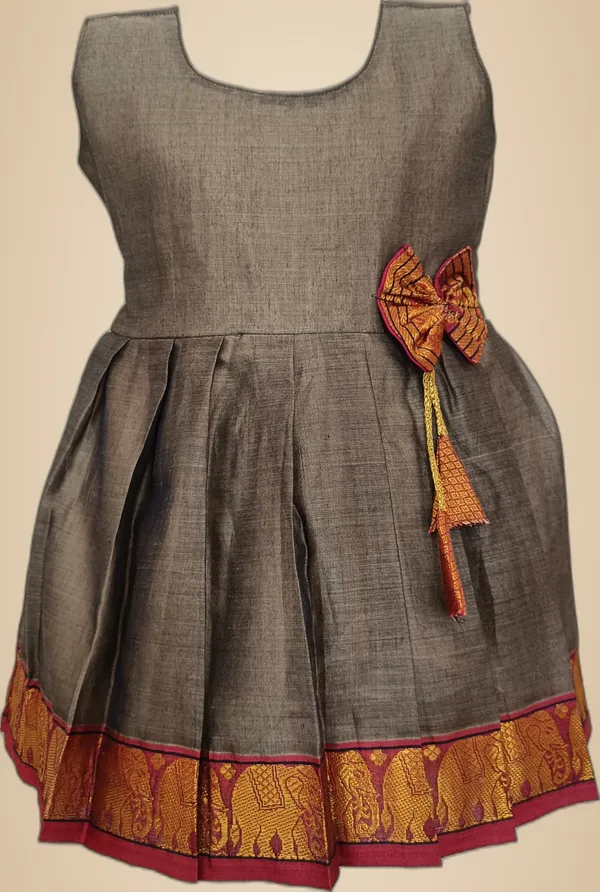 Beige_Cotton_Silk_Sleeveless_Round_Neck_Fit_And_Flare_Dress_For_Girls