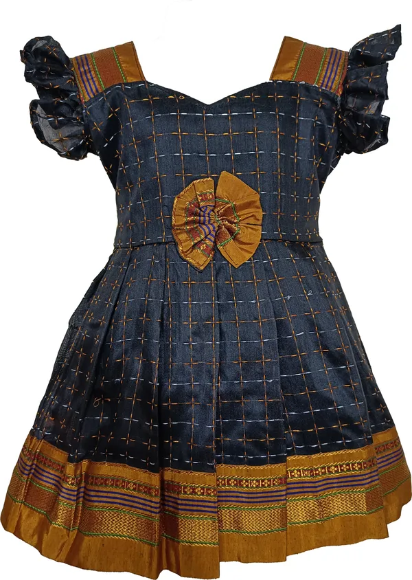 Blue_Cotton_Silk_Fashion_Sleeve_Sweet_Heart_Neck_Fit_And_Flare_Dress_For_Girls