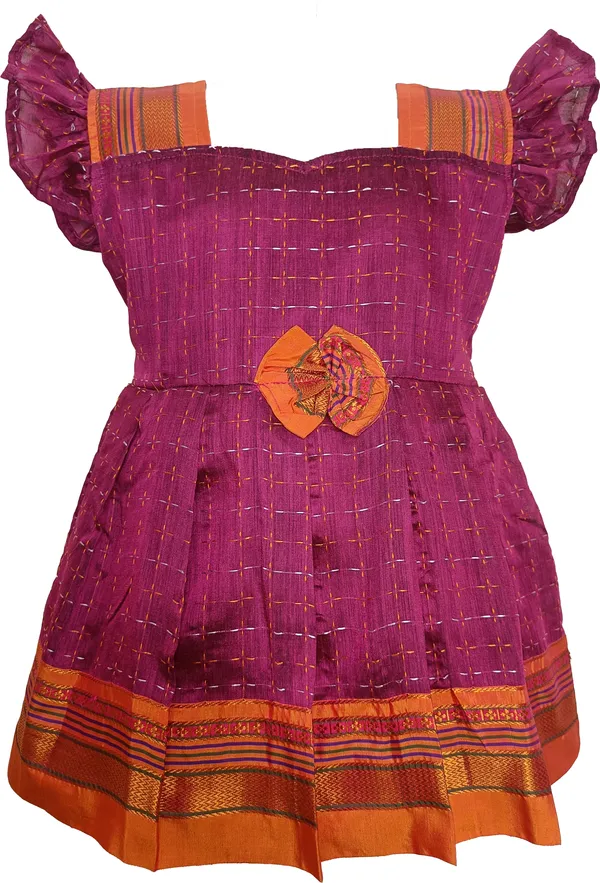 Pink_Cotton_Silk_Fashion_Sleeve_Sweet_Heart_Neck_Fit_And_Flare_Dress_For_Girls
