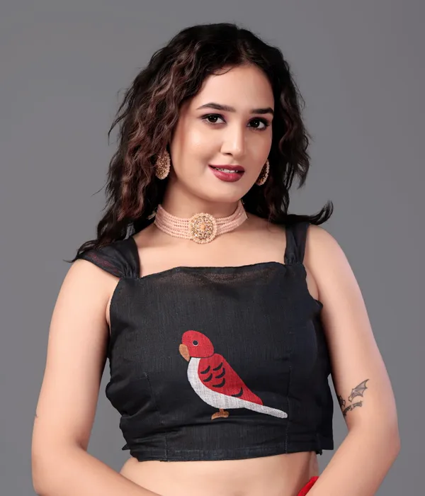 Black__Printed_Linen_Saree_With_Unstitched_Blouse_Piece_For_Women