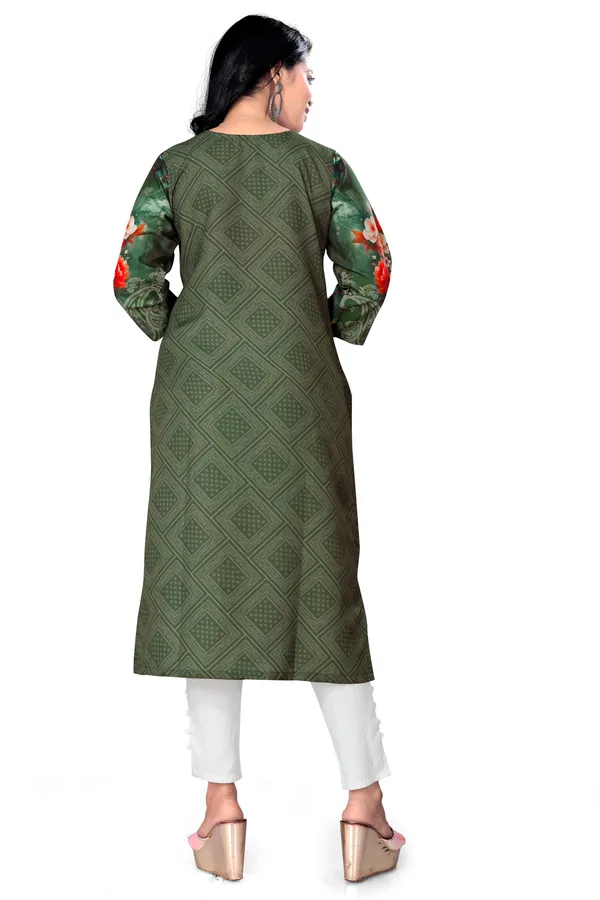 Mehandi_Floral_Printed_Thread_Work_Straight_Kurta_For_Women