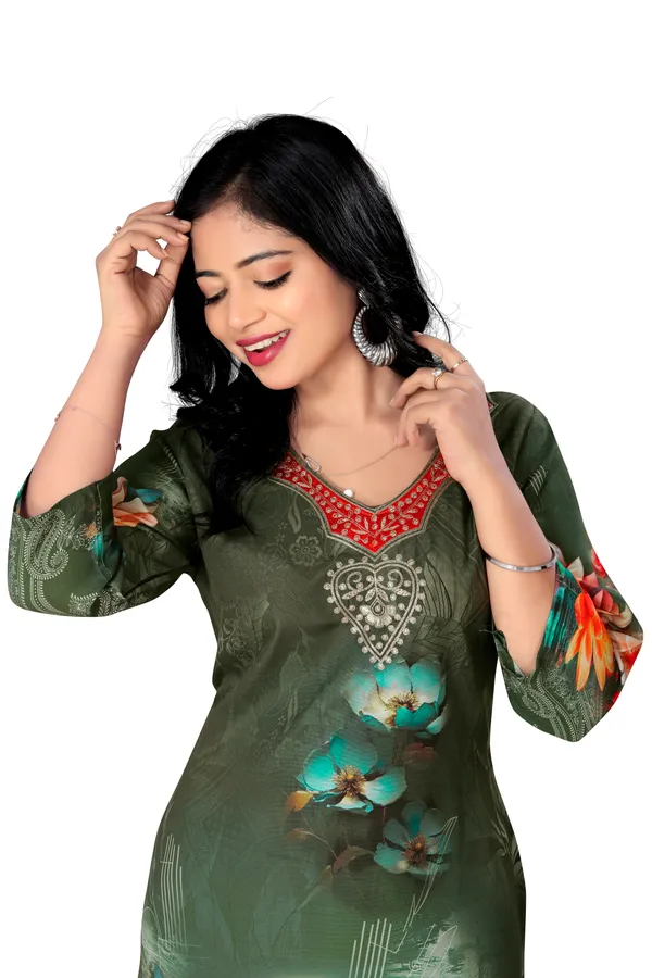 Mehandi_Floral_Printed_Thread_Work_Straight_Kurta_For_Women