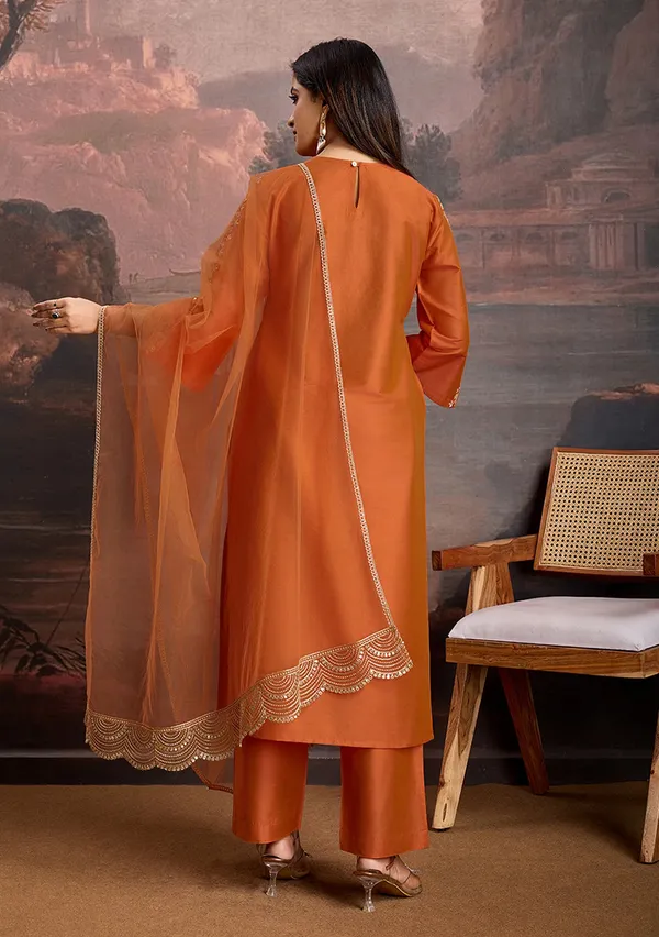 Mustard_Embroidery_Printed_Thread_Work_Straight_Kurta_Pant_With_Dupatta_For_Women