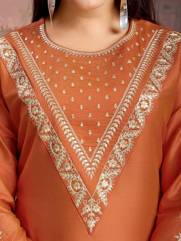 Mustard_Embroidery_Printed_Thread_Work_Straight_Kurta_Pant_With_Dupatta_For_Women
