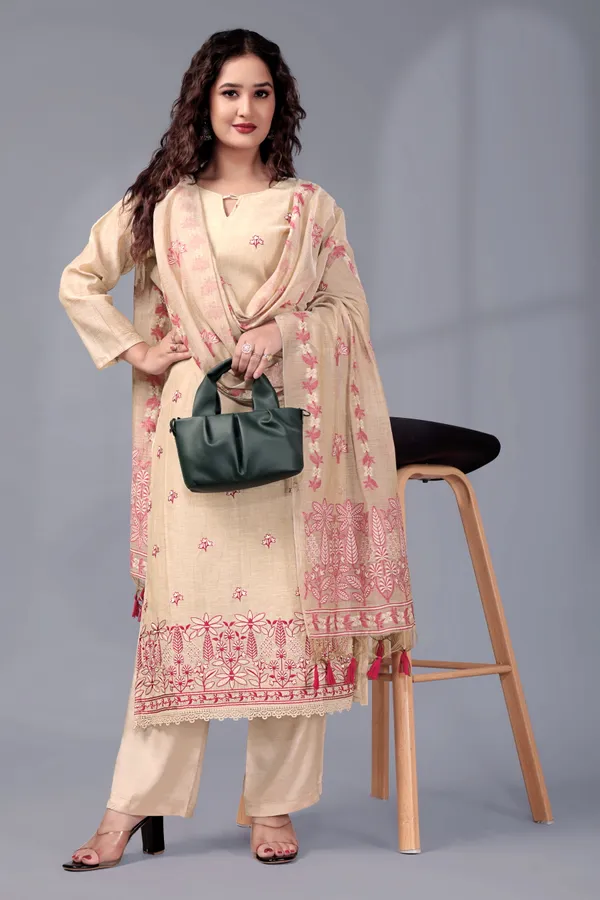 Chiku_Ethnic_Motifs_Embroidered_Regular_Thread_Work_Kurti_With_Trousers_&_Dupatta_For_Women