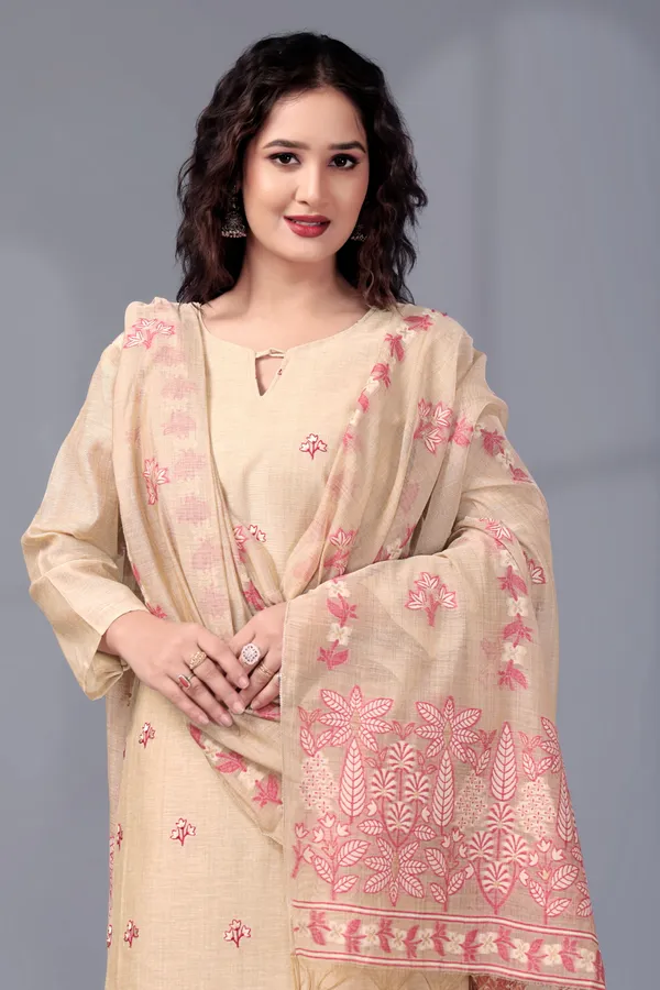 Chiku_Ethnic_Motifs_Embroidered_Regular_Thread_Work_Kurti_With_Trousers_&_Dupatta_For_Women