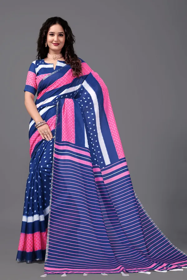 Rblue__Printed_Linen_Saree_With_Unstitched_Blouse_Piece_For_Women