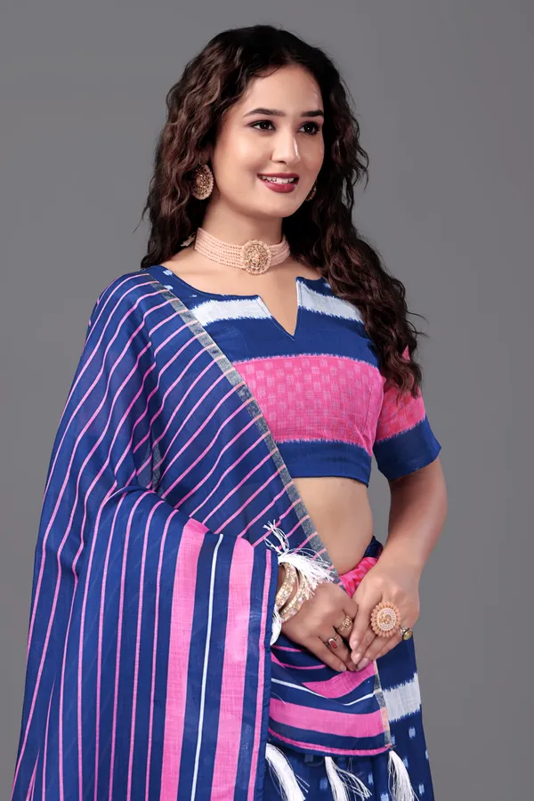 Rblue__Printed_Linen_Saree_With_Unstitched_Blouse_Piece_For_Women