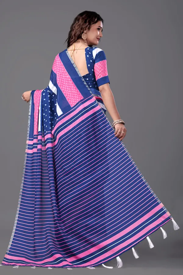 Rblue__Printed_Linen_Saree_With_Unstitched_Blouse_Piece_For_Women