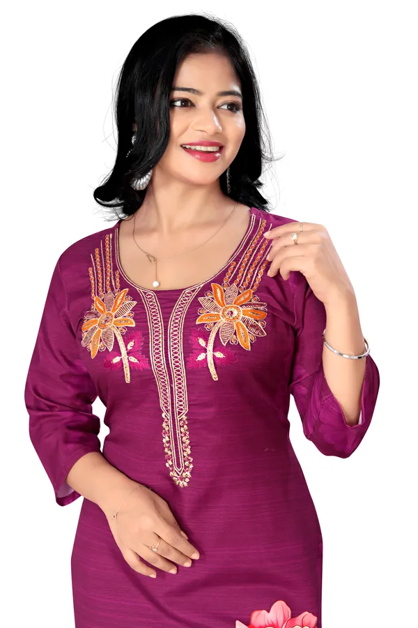 Wine_Floral_Printed_Thread_Work_Straight_Kurta_For_Women