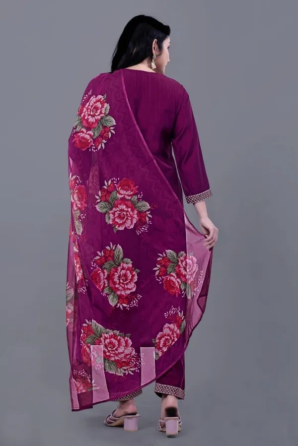 Wine_Ethnic_Motifs_Embroidered_Round_Neck_Viscose_Rayon_Straight_Kurta_With_Trousers_&_Dupatta_For_Women